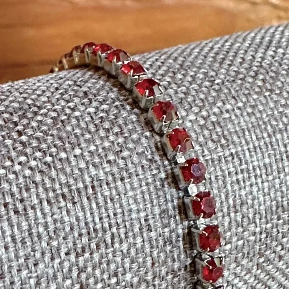 Dark Red Garnet Colored CZ Stainless Steel Tennis Bracelet January Birthstone - Picture 4 of 4